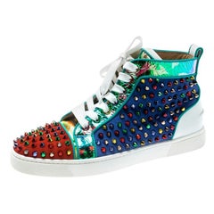Christian Louboutin Suede And Leather Louis Spikes High-Top Sneakers Size 40
