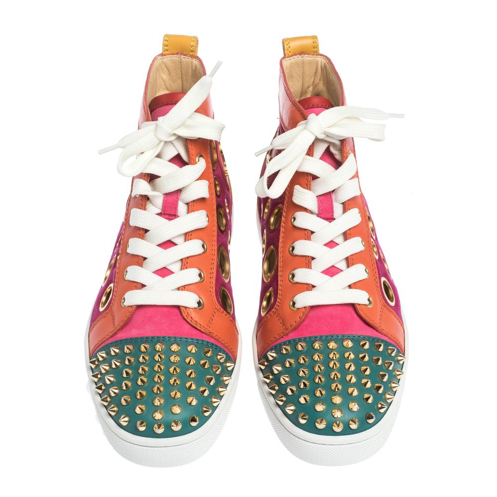 Pink Christian Louboutin Suede and Leather Spikes High-Top Sneakers Size 40