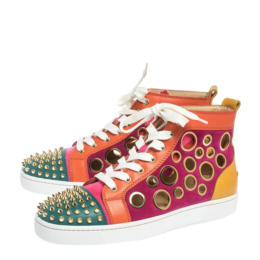 Christian Louboutin Suede and Leather Spikes High-Top Sneakers Size 40 In New Condition In Dubai, Al Qouz 2