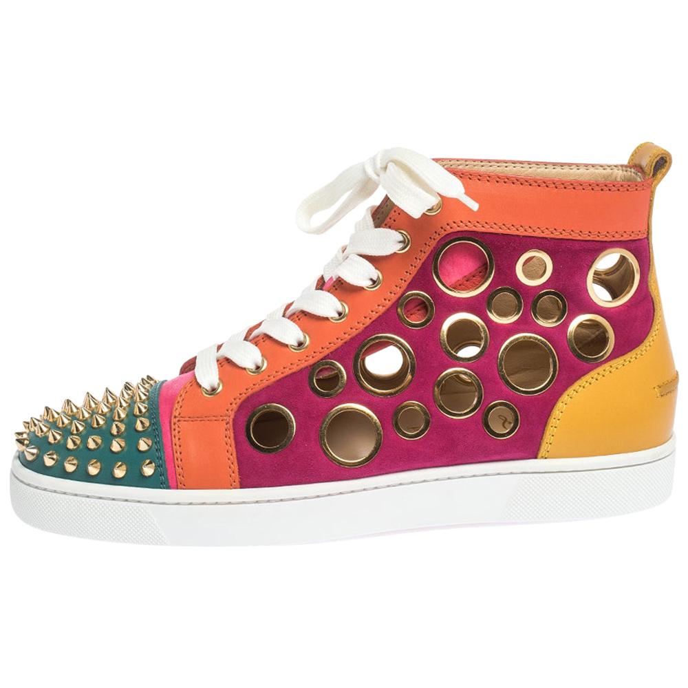 Christian Louboutin Suede and Leather Spikes High-Top Sneakers Size 40