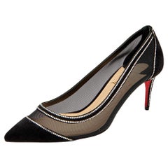 Christian Louboutin Suede And Mesh Crystal Galativi Strass Pumps Size 36