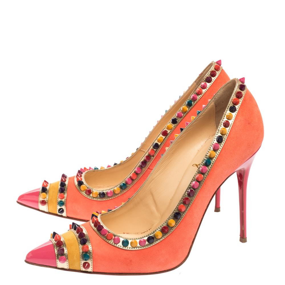 Orange Christian Louboutin Suede and Patent Leather Malabar Hill Pumps Size 39