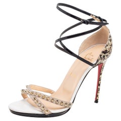 Christian Louboutin Suede and Printed Leather Monocronana Spike Sandals Size 39