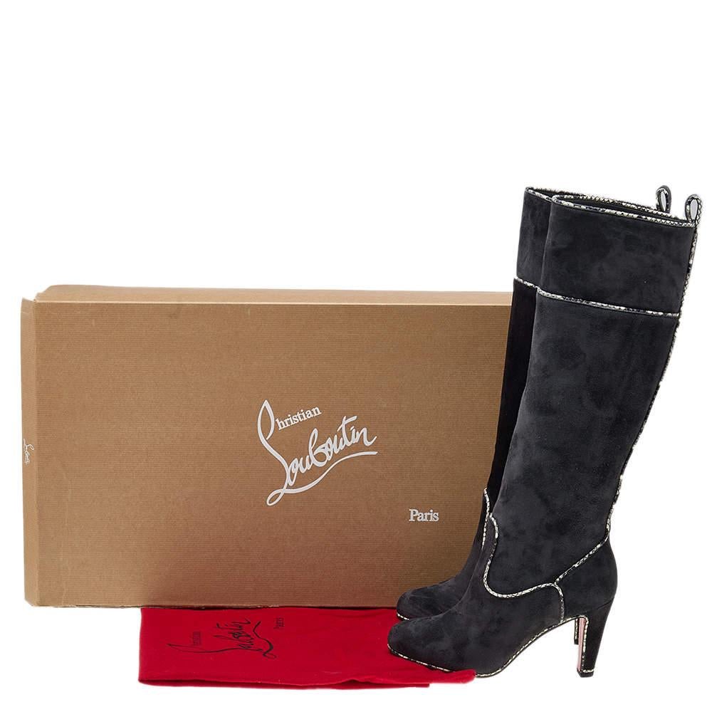 Christian Louboutin Suede And Snakeskin Trim Knee Length Boots Size 36.5 For Sale 3