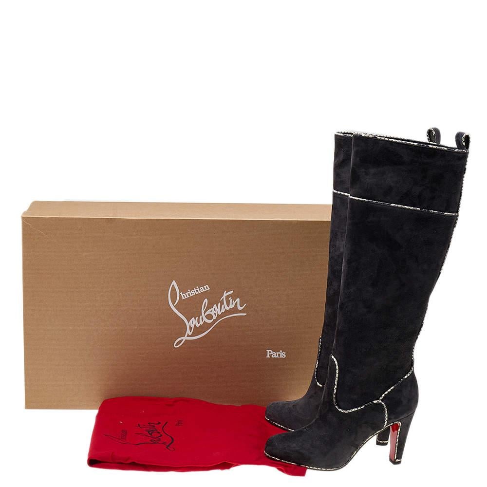 Christian Louboutin Suede And Snakeskin Trim Knee Length Boots Size 37 For Sale 2