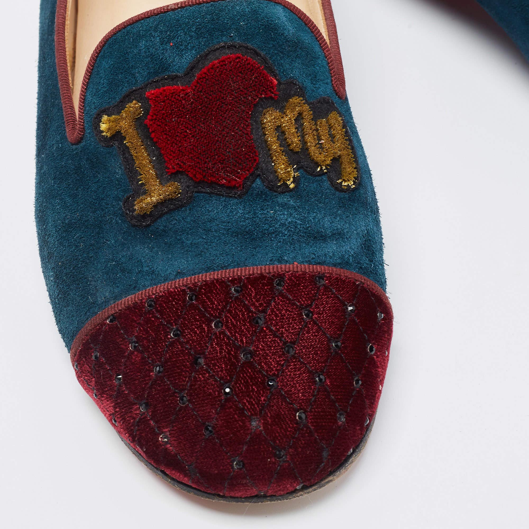Christian Louboutin  Suede And Velvet I Love My Loubies Smoking Slippers Size 39 For Sale 2