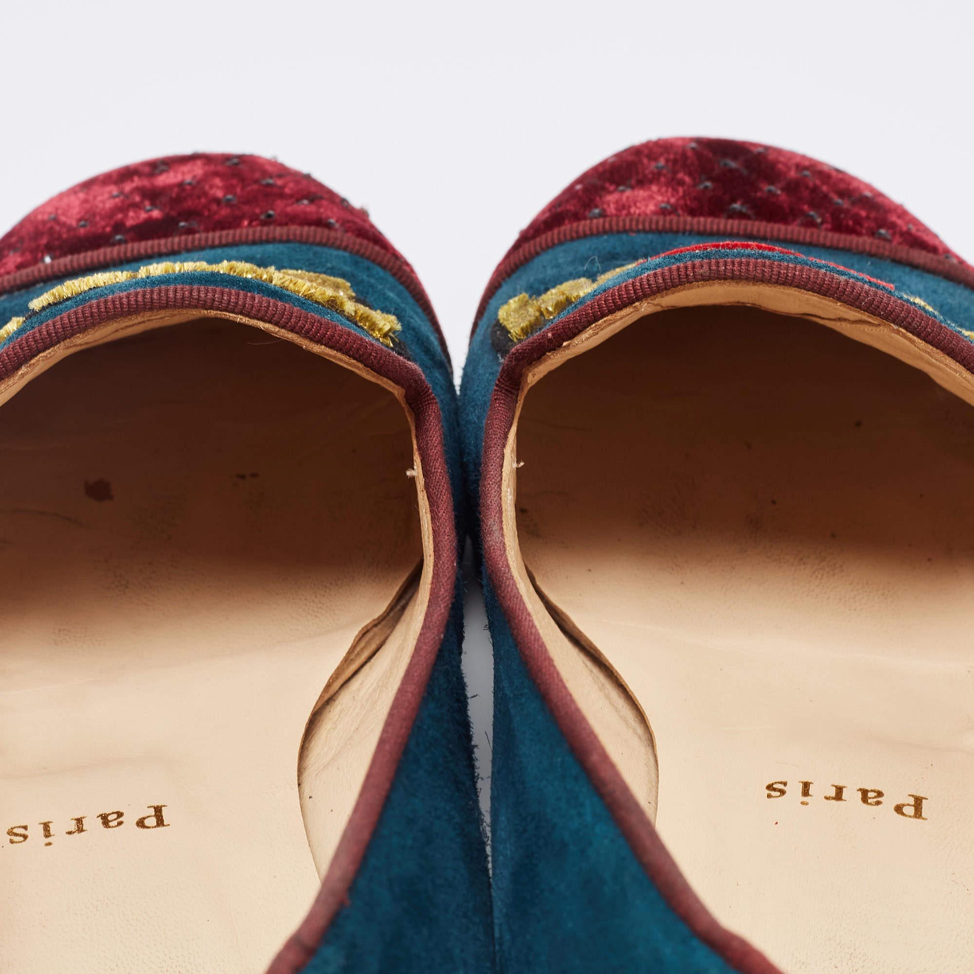 Christian Louboutin  Suede And Velvet I Love My Loubies Smoking Slippers Size 39 For Sale 3