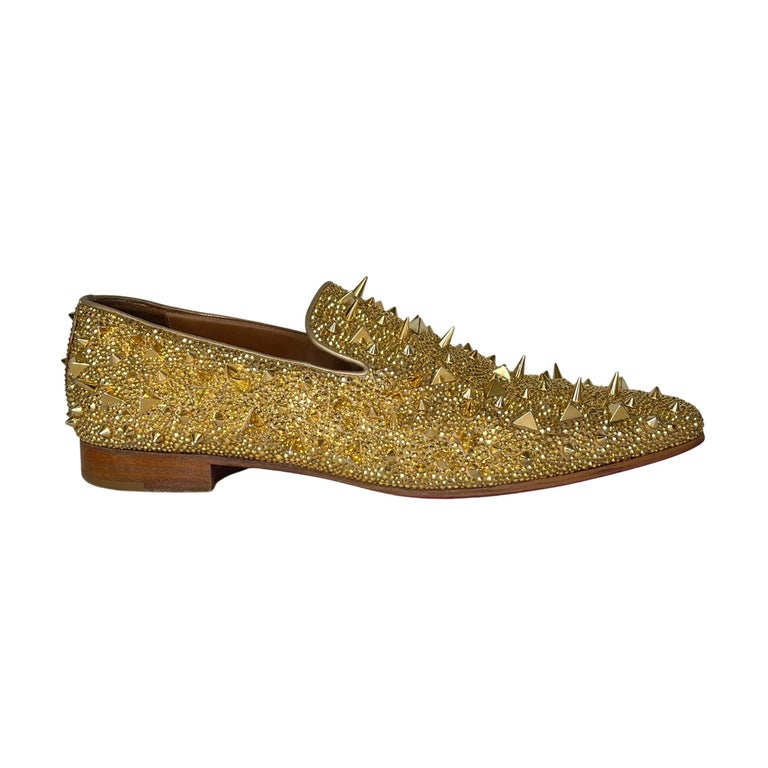 Christian Louboutin Suede Burma Potpourri Dandy Flat Loafers Gold (44 EU) For Sale 1stDibs