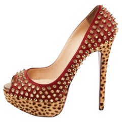 Christian Louboutin Pelo de becerro de ante Lady Peep Picos Plataforma Bombas Tamaño 36.5