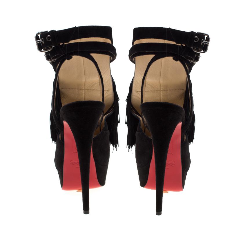 Black Christian Louboutin Suede Change Of The Guard Cross Strap Ankle Sandals 37.5