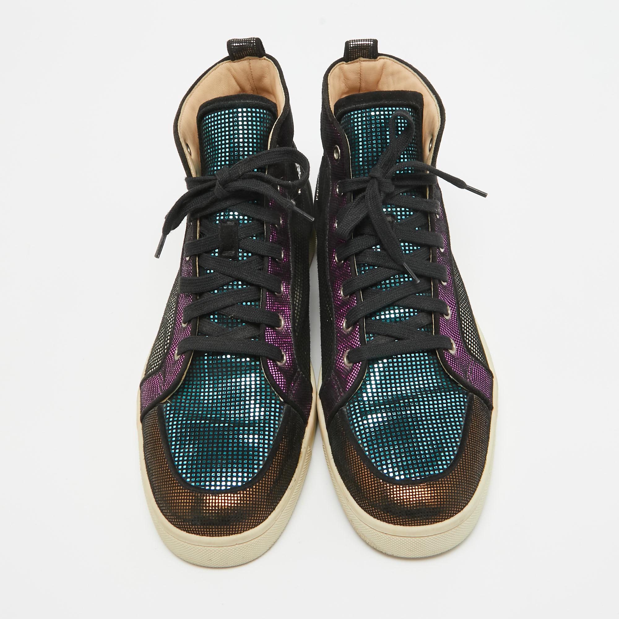 Black Christian Louboutin  Suede Colorblock Pattern High Top Sneakers Size 42