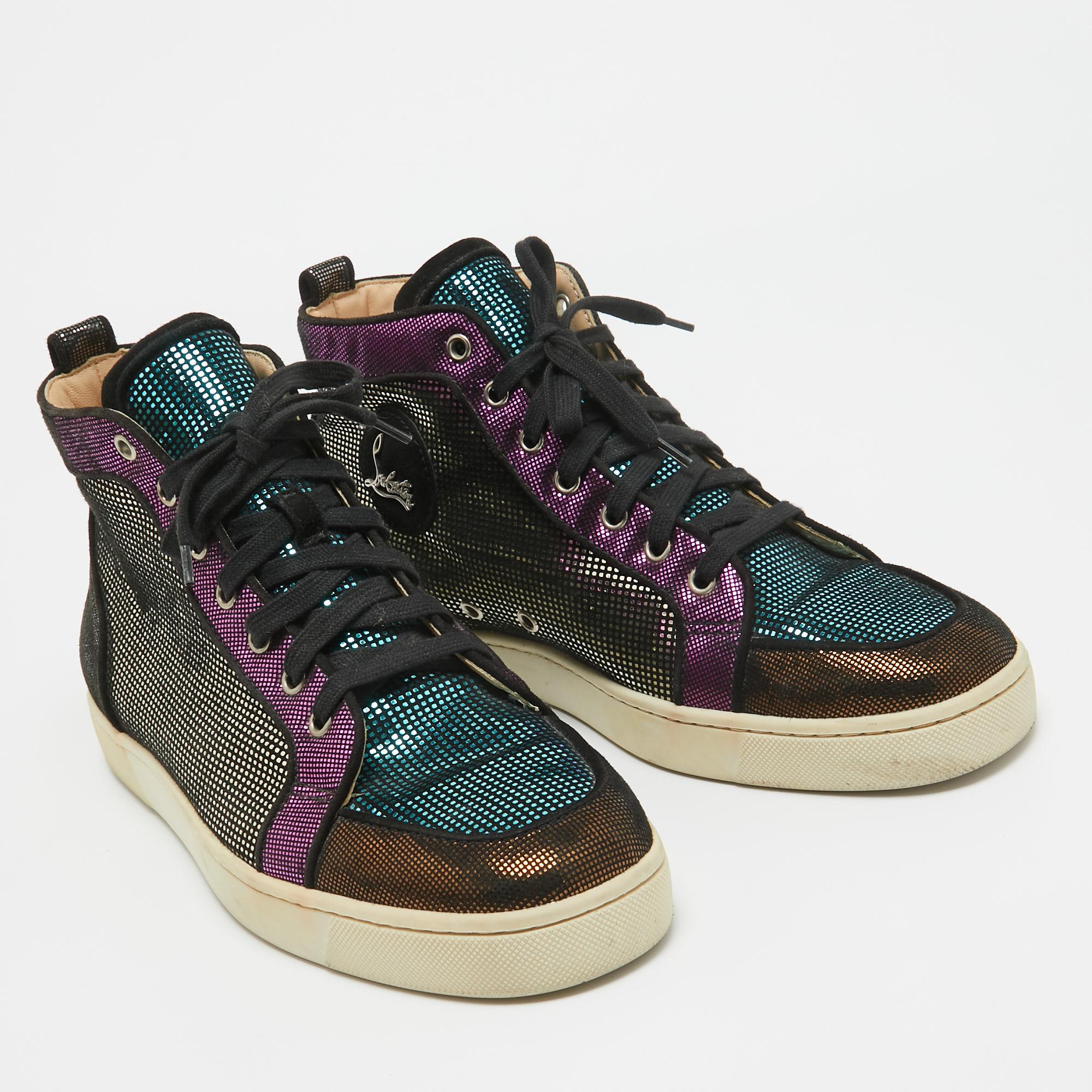 Christian Louboutin  Suede Colorblock Pattern High Top Sneakers Size 42 In Good Condition In Dubai, Al Qouz 2