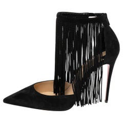 Christian Louboutin Suede Courtain Ankle Fringe Pointed-Toe Pumps Size 36.5
