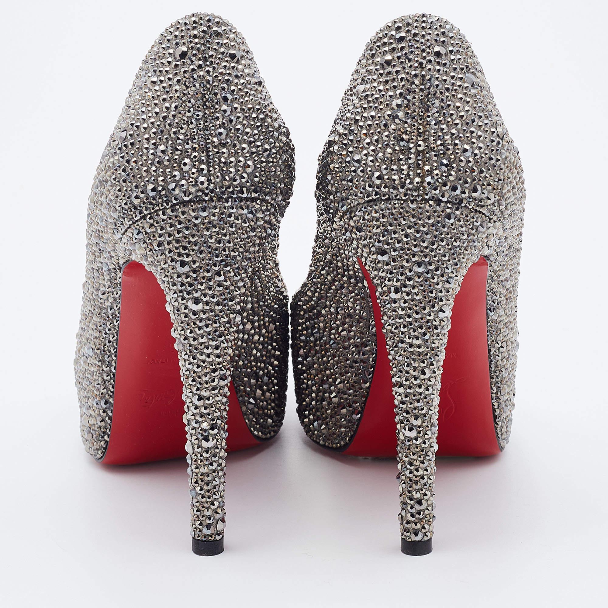 Christian Louboutin Suede Crystal Embellished Very Riche Peep Toe Pumps Size 36 For Sale 1