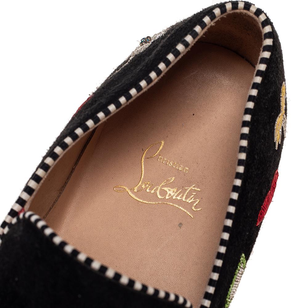 Black Christian Louboutin Suede Embellished Pik N Luck Slip-On Sneakers Size 38.5