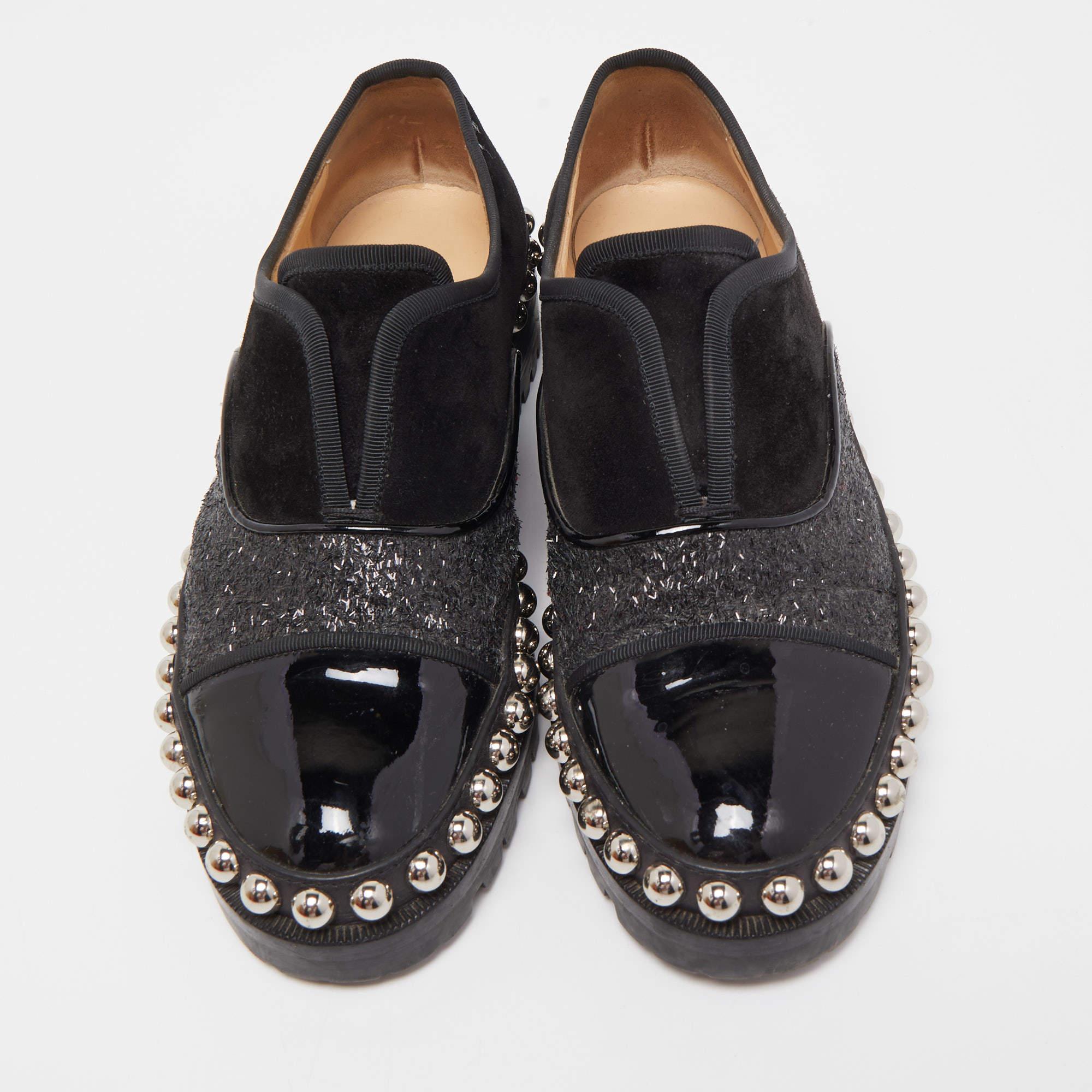 Noir Christian Louboutin Suede Glitter & Patent Leather Alphacroc Oxfords Size 35.5