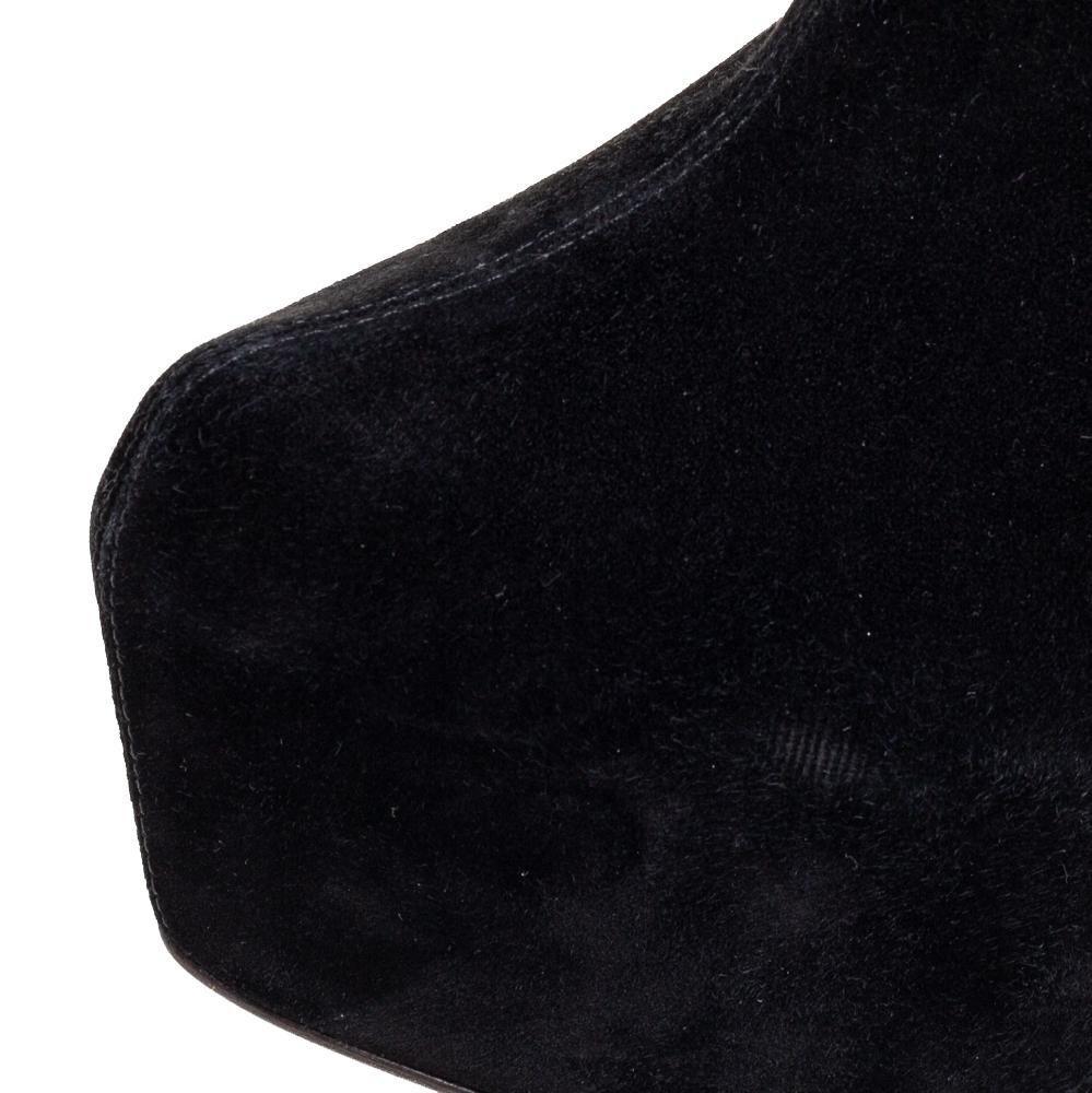 Black Christian Louboutin Suede Interlopa Fringe Knee Length Platform Boots Size 37