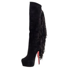 Christian Louboutin Wildleder Interlopa Fransen Knielange Plateaustiefel Größe 37