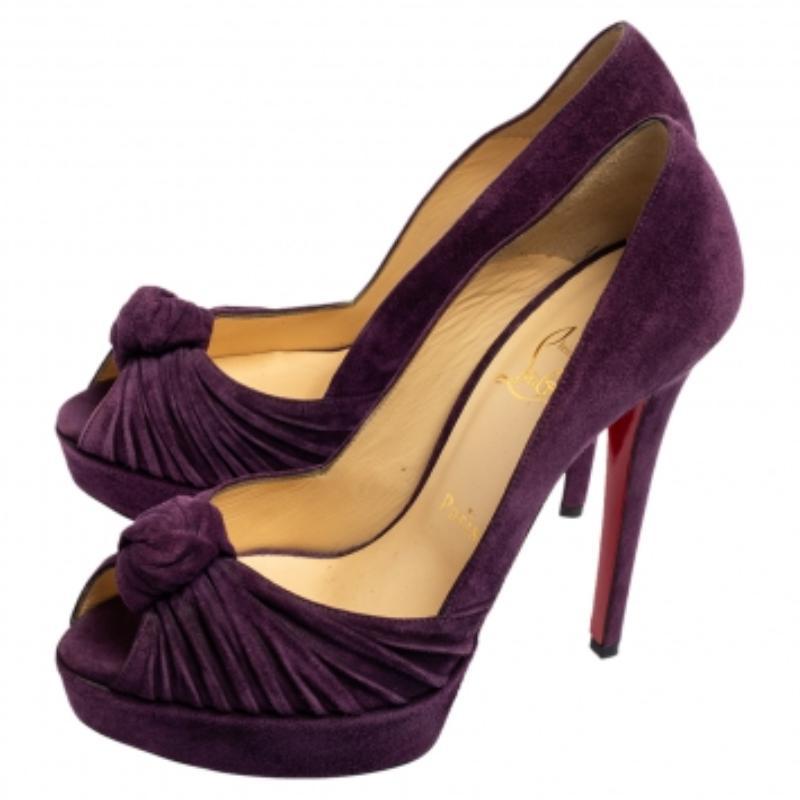 Nero Christian Louboutin - Pumps in pelle scamosciata con nodo Greissimo e piattaforma Peep-Toe - misura 37 in vendita