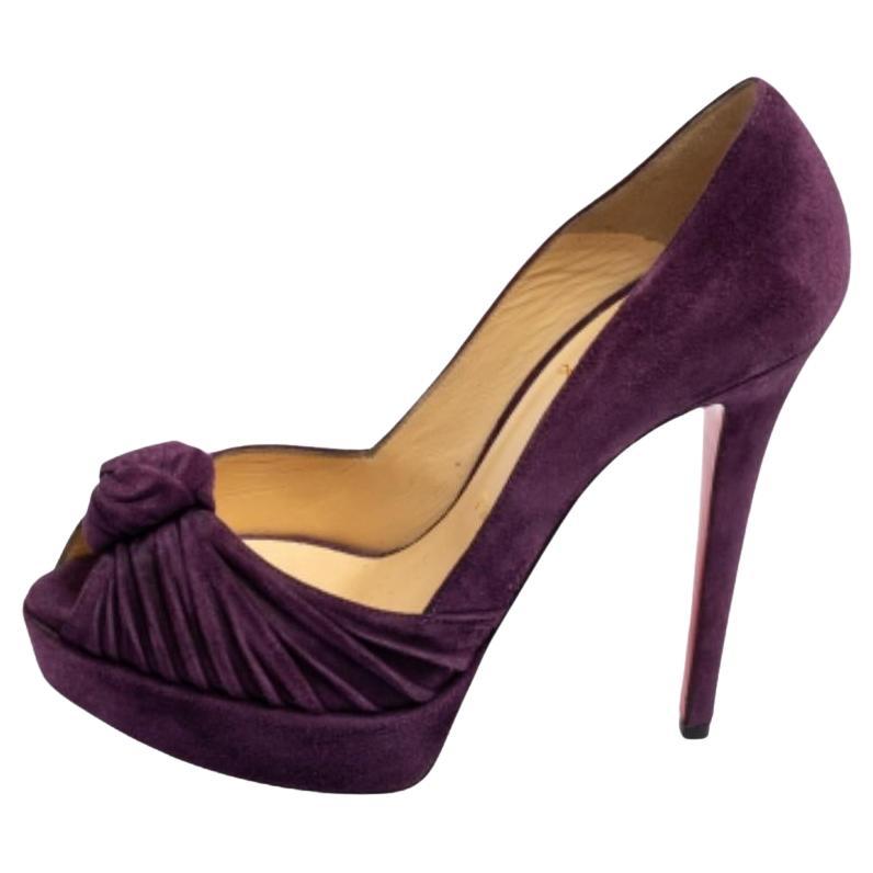 Christian Louboutin - Pumps in pelle scamosciata con nodo Greissimo e piattaforma Peep-Toe - misura 37 in vendita