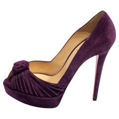 Christian Louboutin Suede Knotted Greissimo Peep-Toe Platform Pumps Size 37