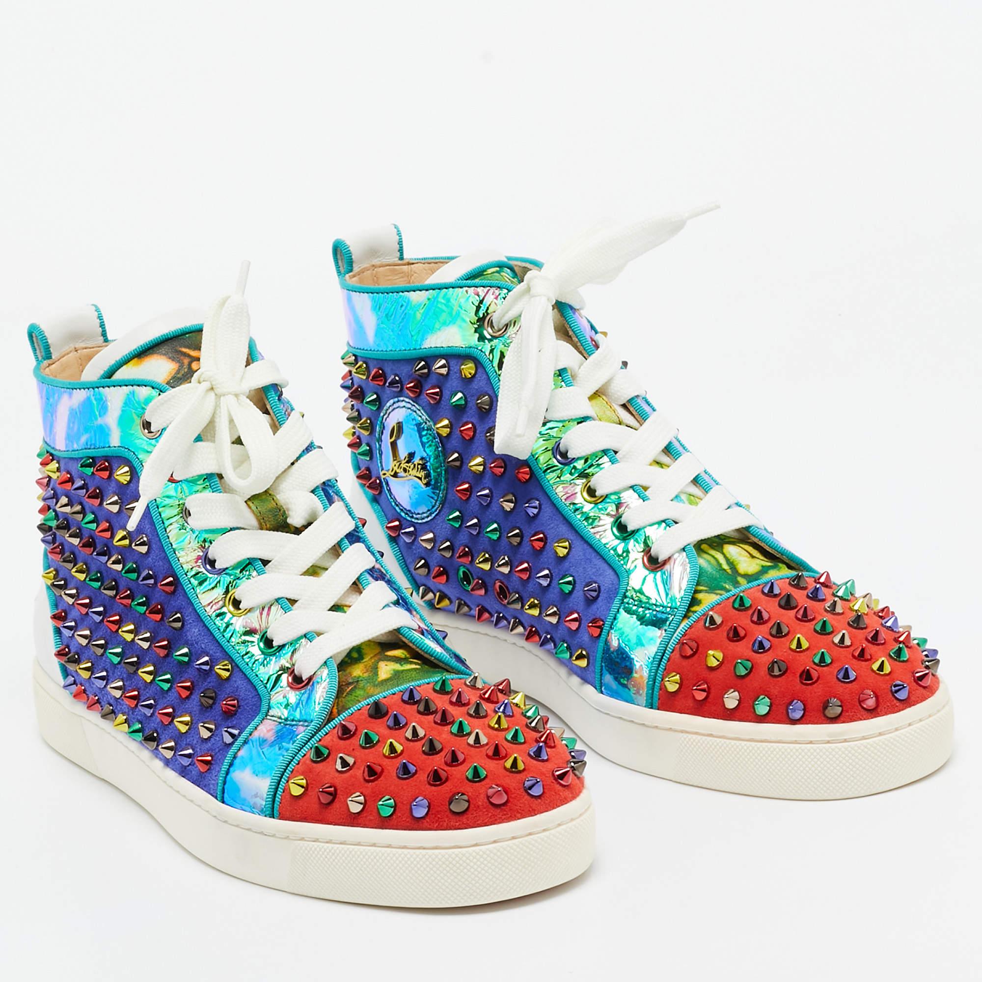 Baskets hautes Louis à pointes en cuir daim Christian Louboutin Taille 41 Neuf à Dubai, Al Qouz 2