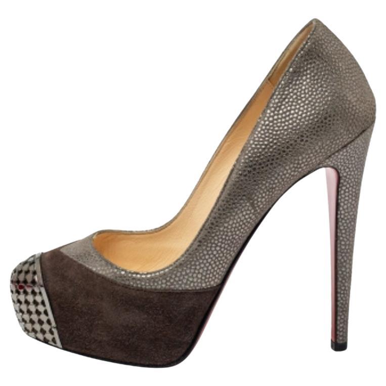 Christian Louboutin Suede Maggie Embellished Cap Toe Platform Pumps Size 35 For Sale