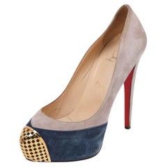 Christian Louboutin  Suede Maggie Embellished Cap Toe Platform Pumps Size 38