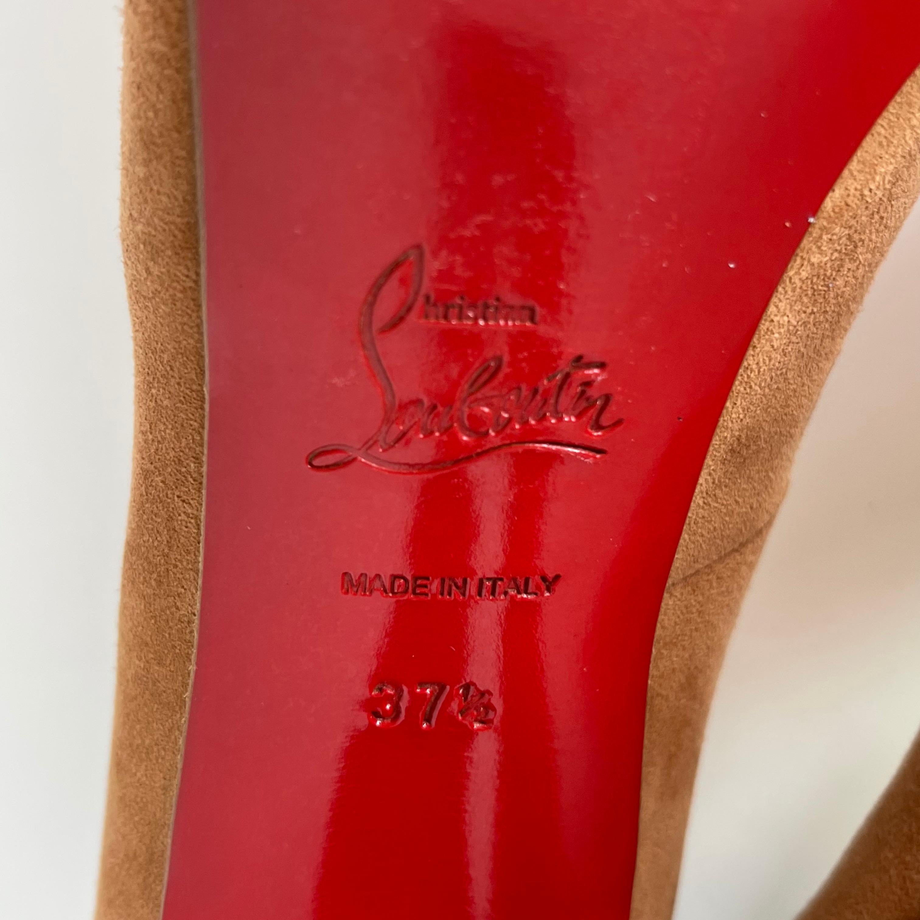 Christian Louboutin Suede Nude Open Toe Prive 120 Heel (37.5 EU) In Good Condition In Montreal, Quebec