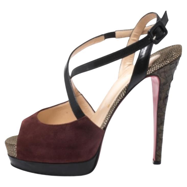 Christian Louboutin Suede Python Leather Platform Ankle Strap Sandals Taille 38 en vente