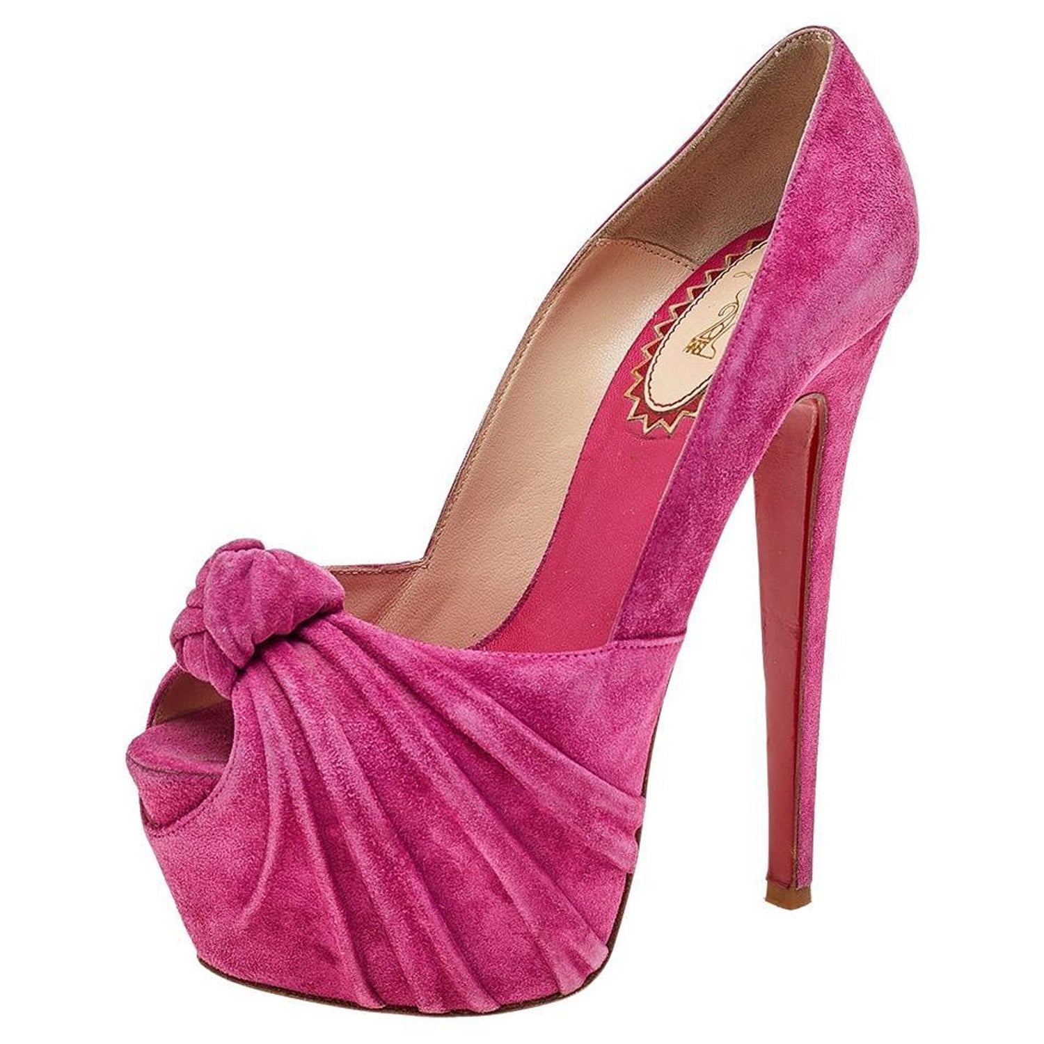 Christian Louboutin Suede Rose Lady Gres Platform Knot Peep Toe Pumps Size  36 For Sale at 1stDibs