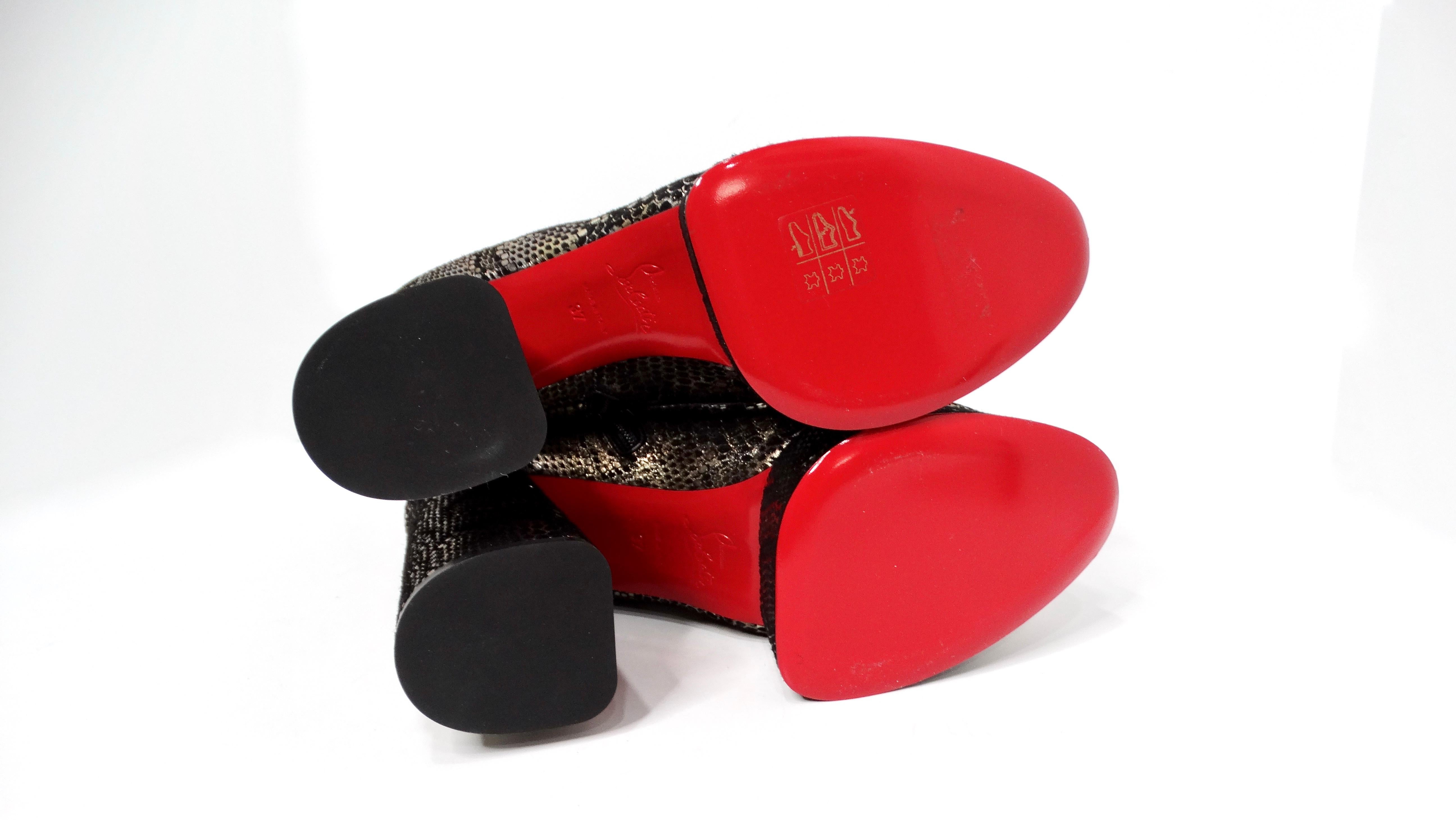 Christian Louboutin Bottes à talons compensés en daim imprimé serpent en vente 3