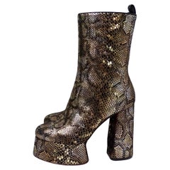 Christian Louboutin Suede Snake Print Platform Heel Boots