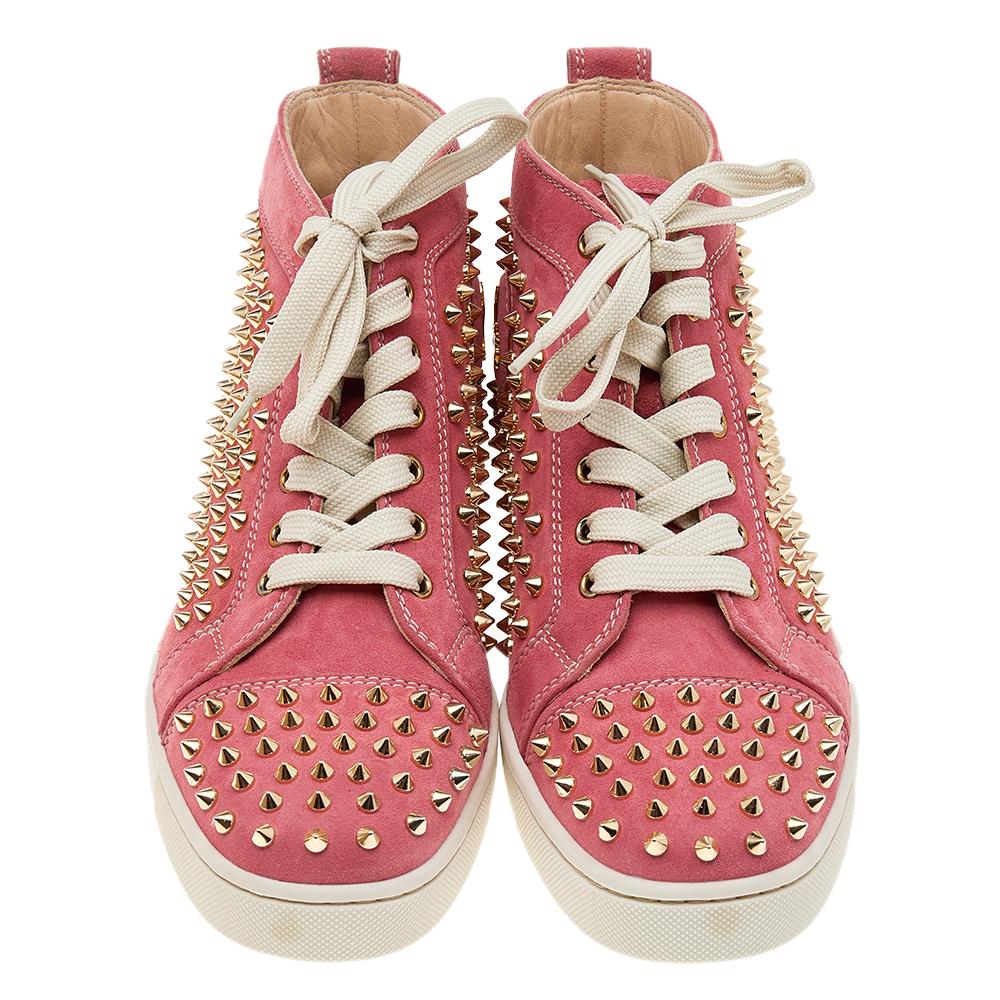 Christian Louboutin Suede Spike Louis Orlato Mid Top Sneakers Size 41 In New Condition In Dubai, Al Qouz 2