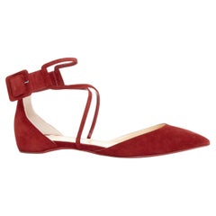 CHRISTIAN LOUBOUTIN Suzanna Flat Veau Velours Carmin strap pointy flats EU37.5