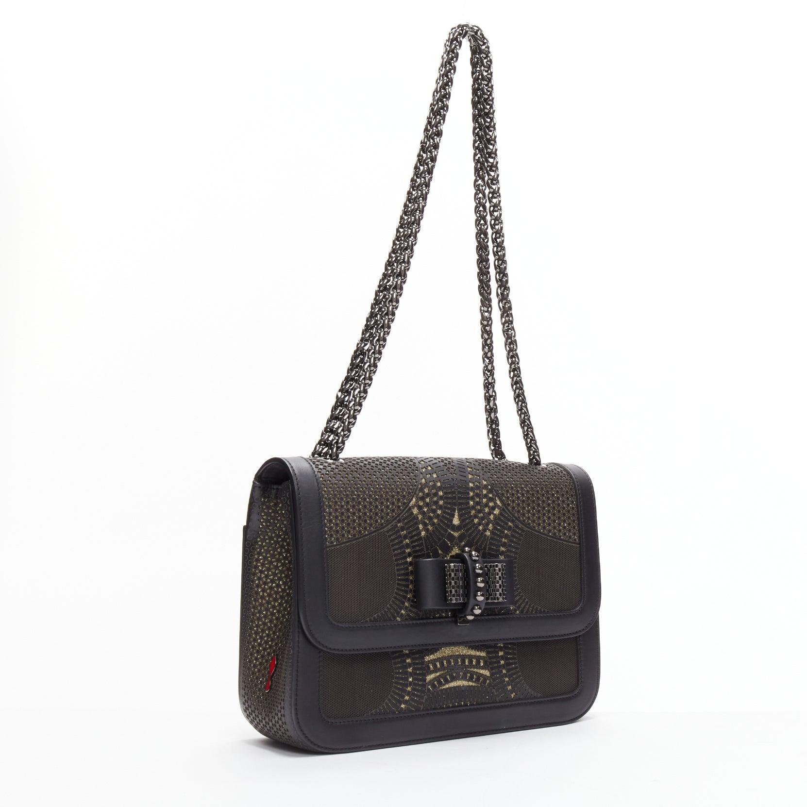 Black CHRISTIAN LOUBOUTIN Sweet Charity black gold glitter lasercut flap shoulder bag For Sale
