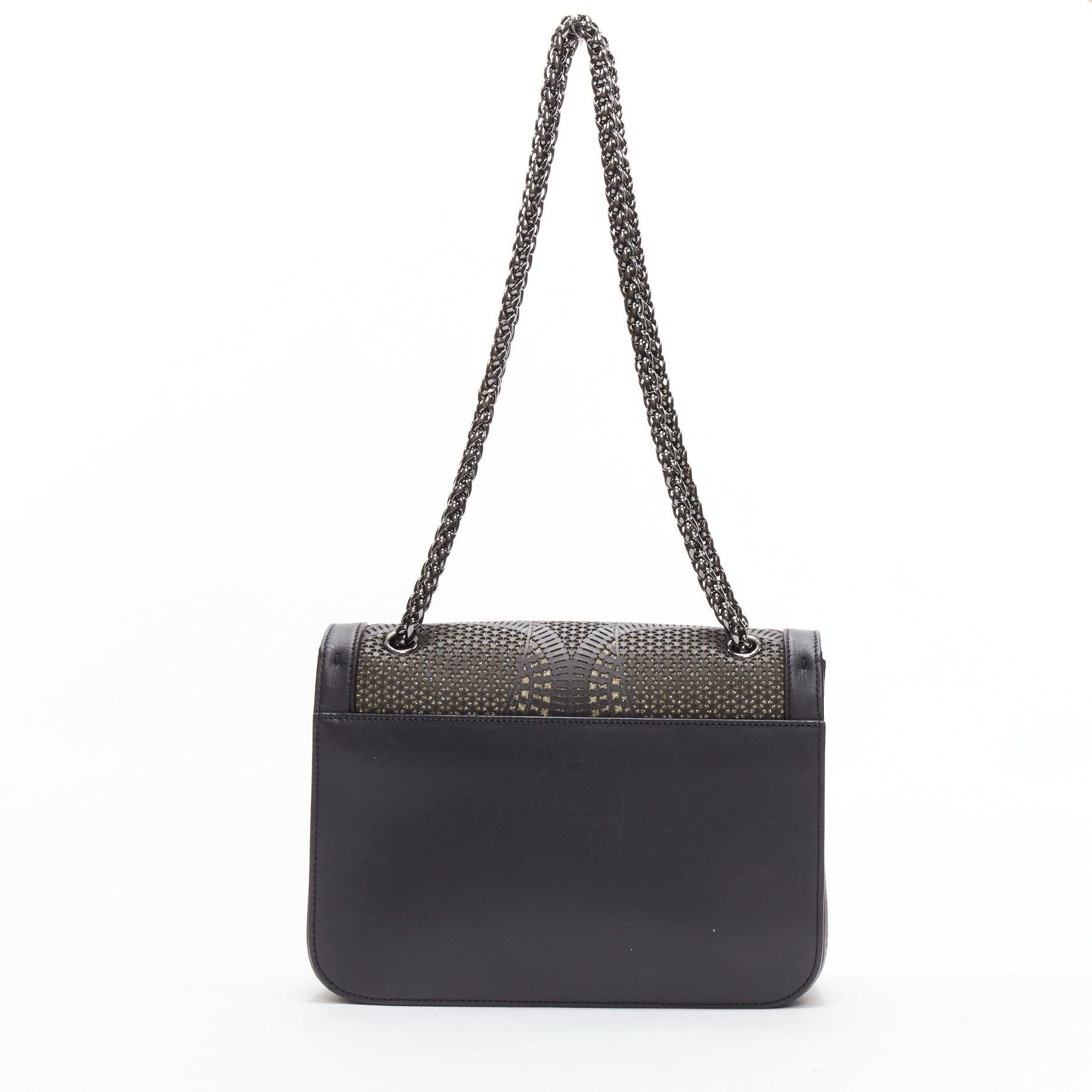 Women's CHRISTIAN LOUBOUTIN Sweet Charity black gold glitter lasercut flap shoulder bag For Sale