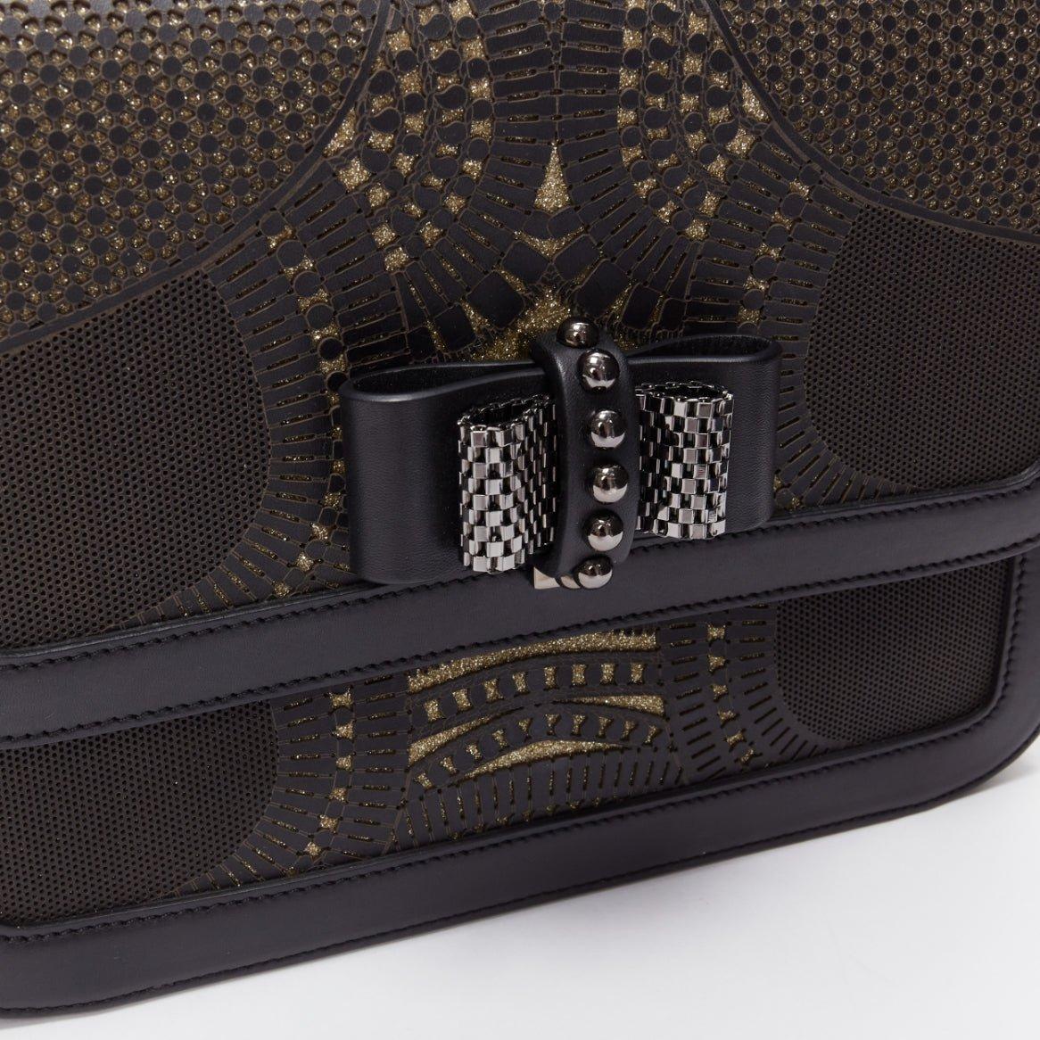 CHRISTIAN LOUBOUTIN Sweet Charity black gold glitter lasercut flap shoulder bag For Sale 2
