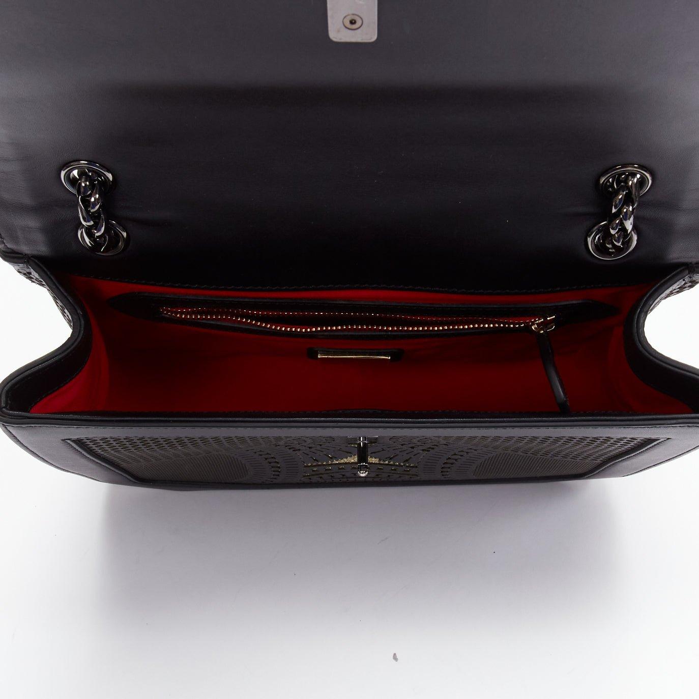 CHRISTIAN LOUBOUTIN Sweet Charity black gold glitter lasercut flap shoulder bag For Sale 4