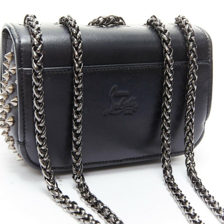 CHRISTIAN LOUBOUTIN Sweet Charity black studded spiked bow crossbody bag clutch For Sale at 1stdibs