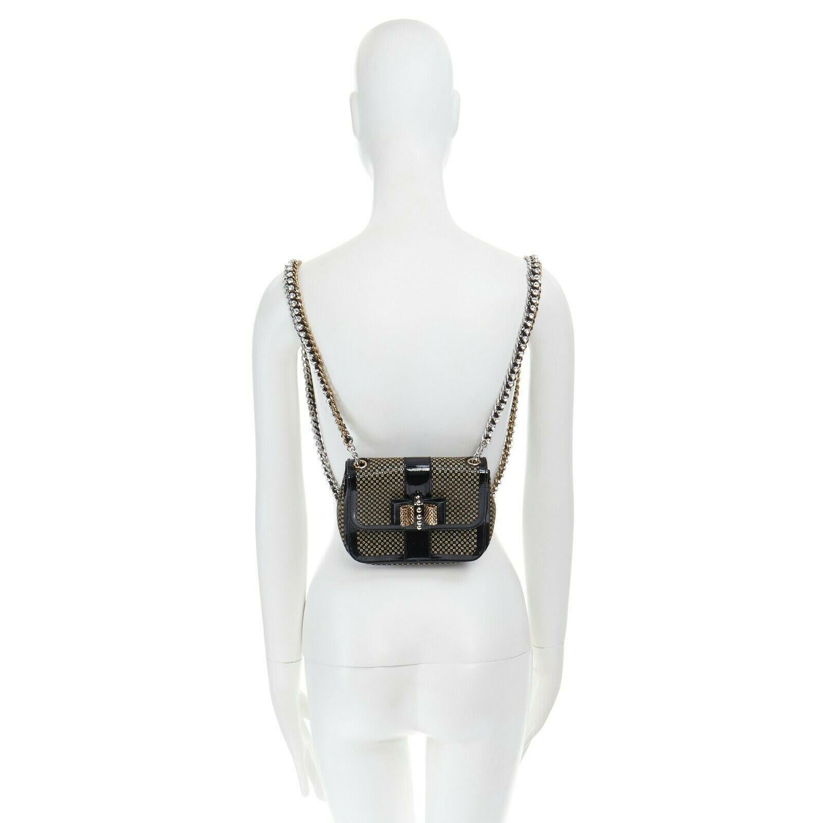 CHRISTIAN LOUBOUTIN Sweet Charity gold stud patent flap crystal chain backpack In Excellent Condition In Hong Kong, NT