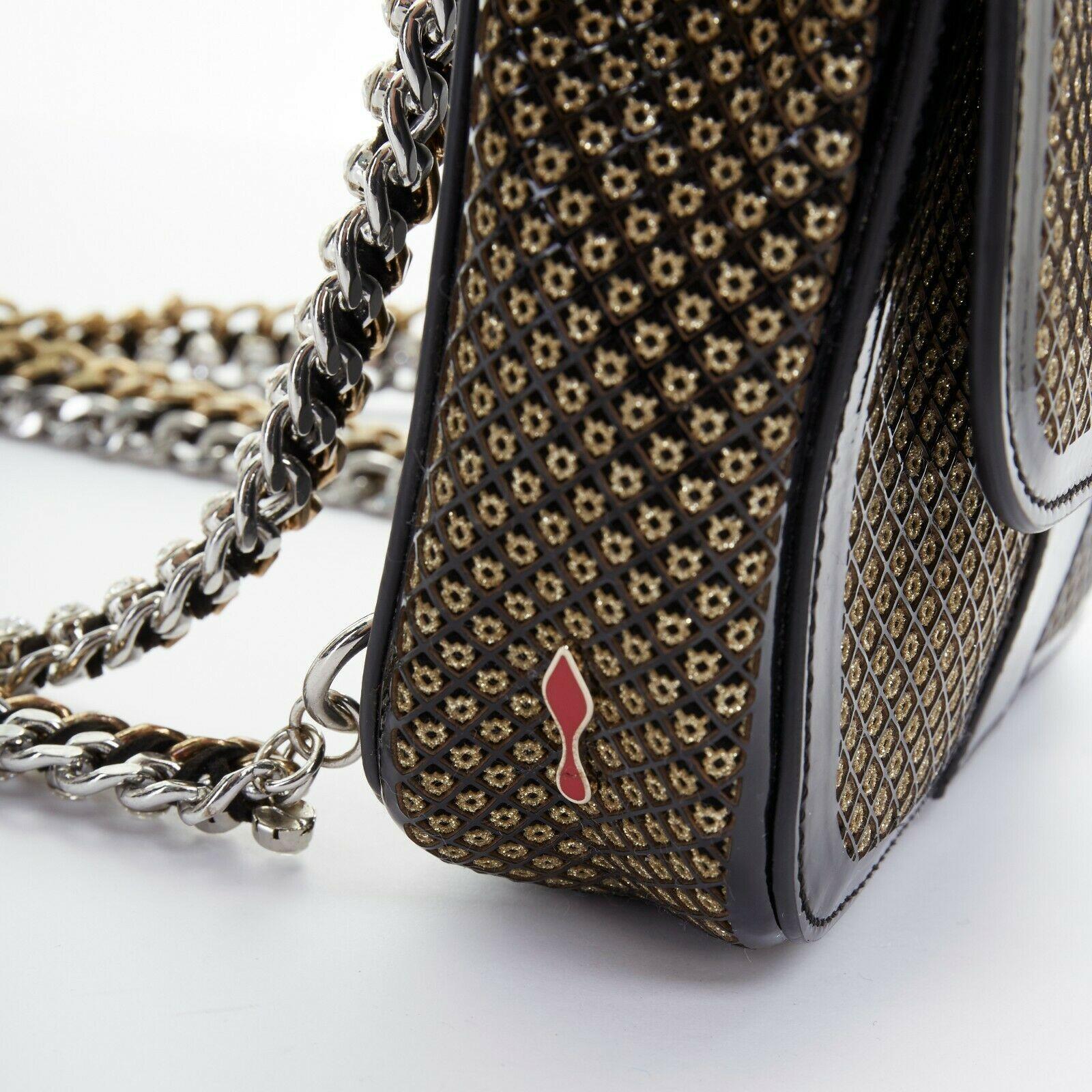 Women's CHRISTIAN LOUBOUTIN Sweet Charity gold stud patent flap crystal chain backpack