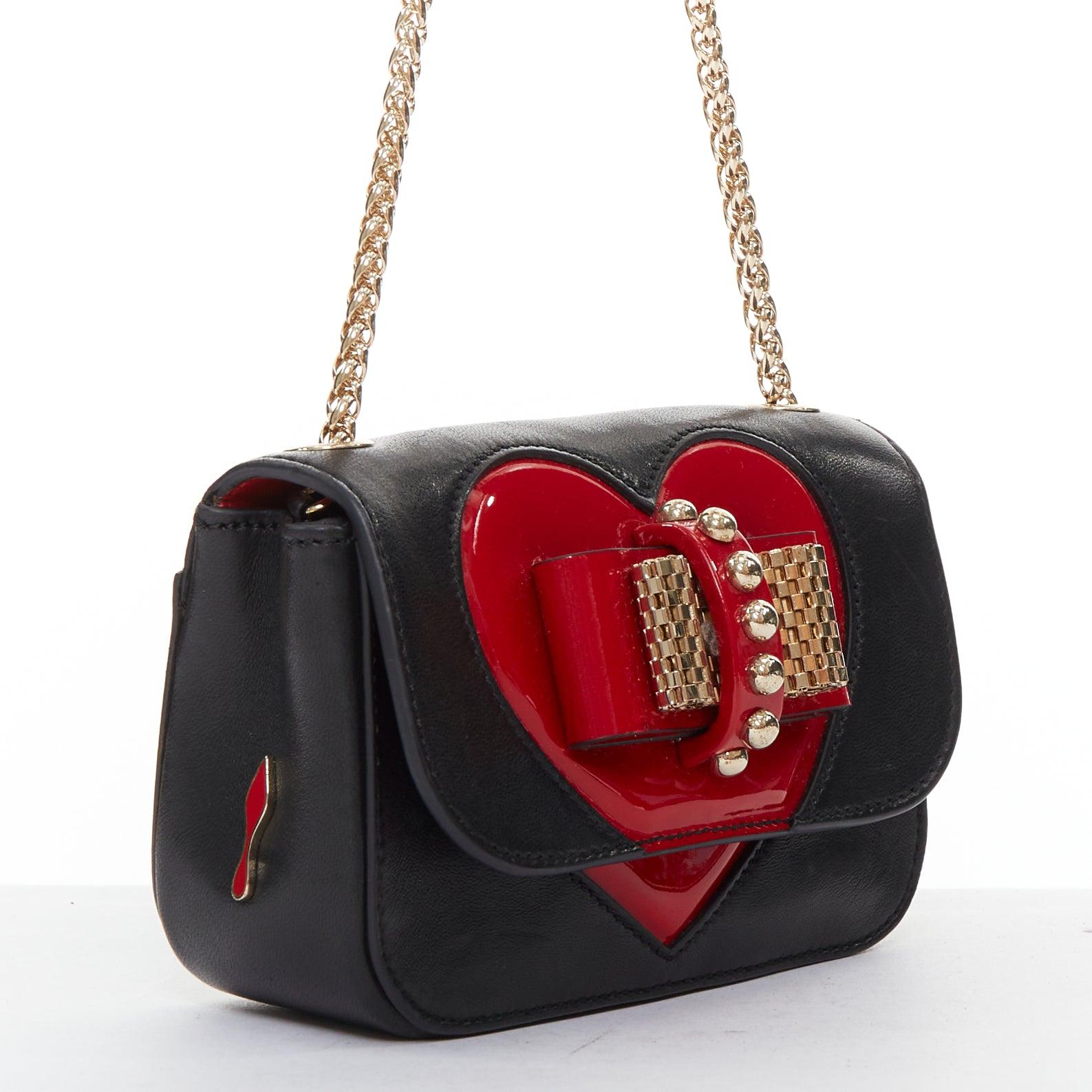 Black CHRISTIAN LOUBOUTIN Sweet Charity Heart leather red patent mini crossbody bag For Sale