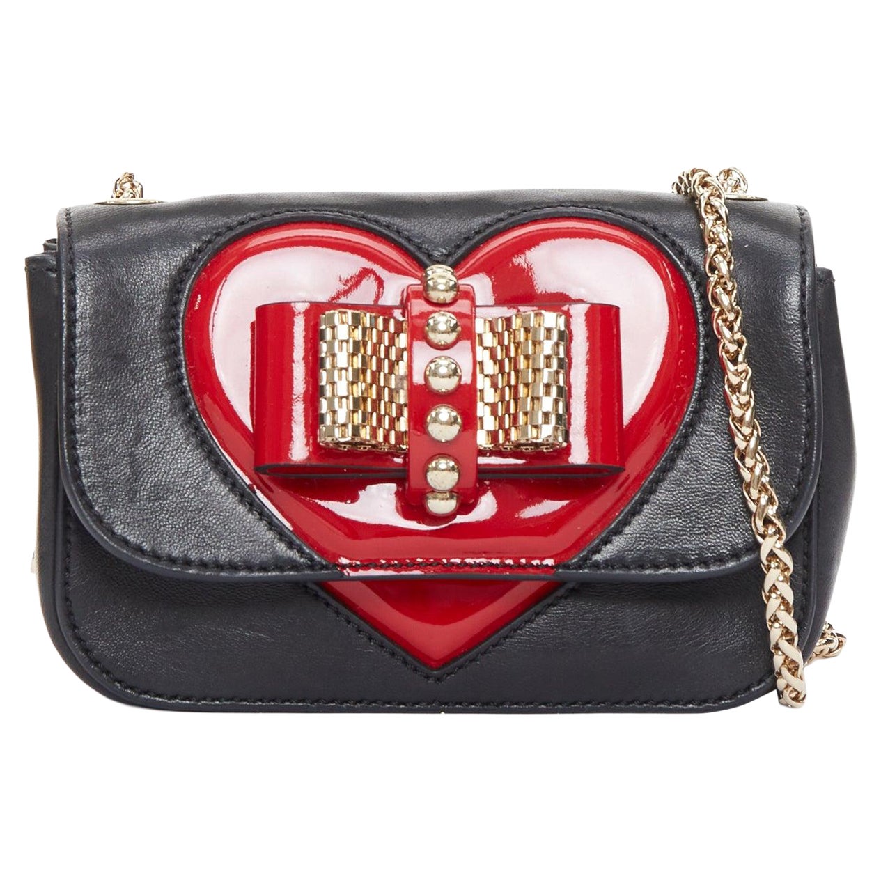 CHRISTIAN LOUBOUTIN Sweet Charity Heart leather red patent mini crossbody bag For Sale