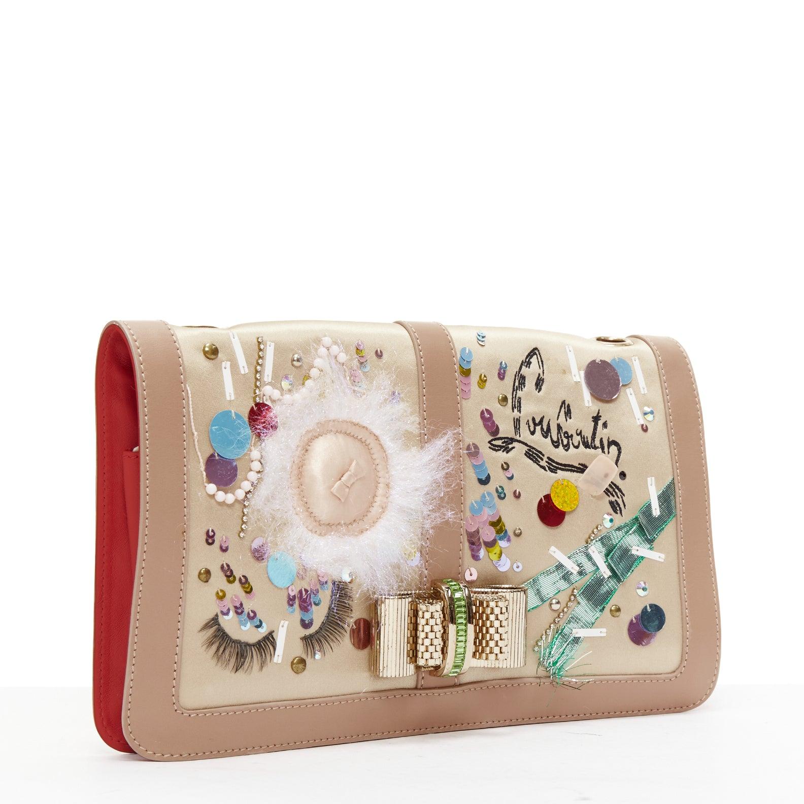 Beige CHRISTIAN LOUBOUTIN Pochette crossbody con abbellimenti Sweet Charity Make Up