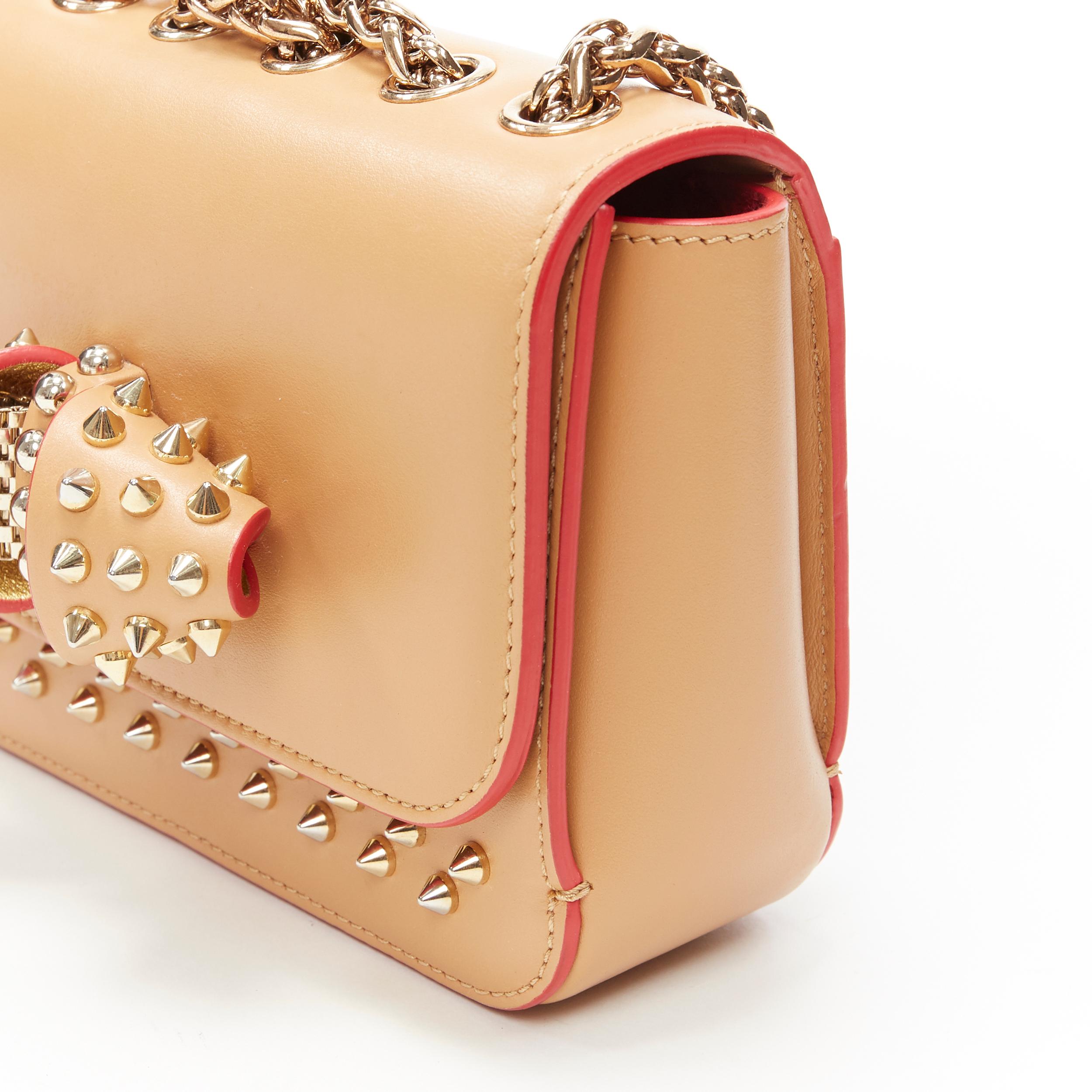 CHRISTIAN LOUBOUTIN Sweet Charity Medium tan brown stud bow chain shoulder bag In Excellent Condition In Hong Kong, NT
