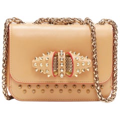 CHRISTIAN LOUBOUTIN Sweet Charity Medium tan brown stud bow chain shoulder bag