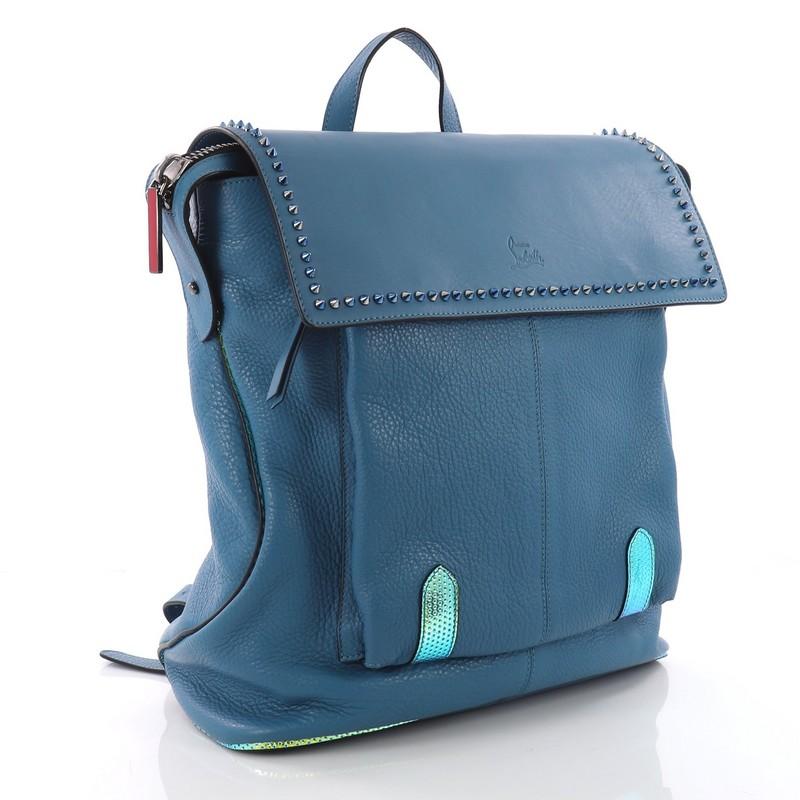 Blue  Christian Louboutin Syd Flap Backpack Spiked Leather