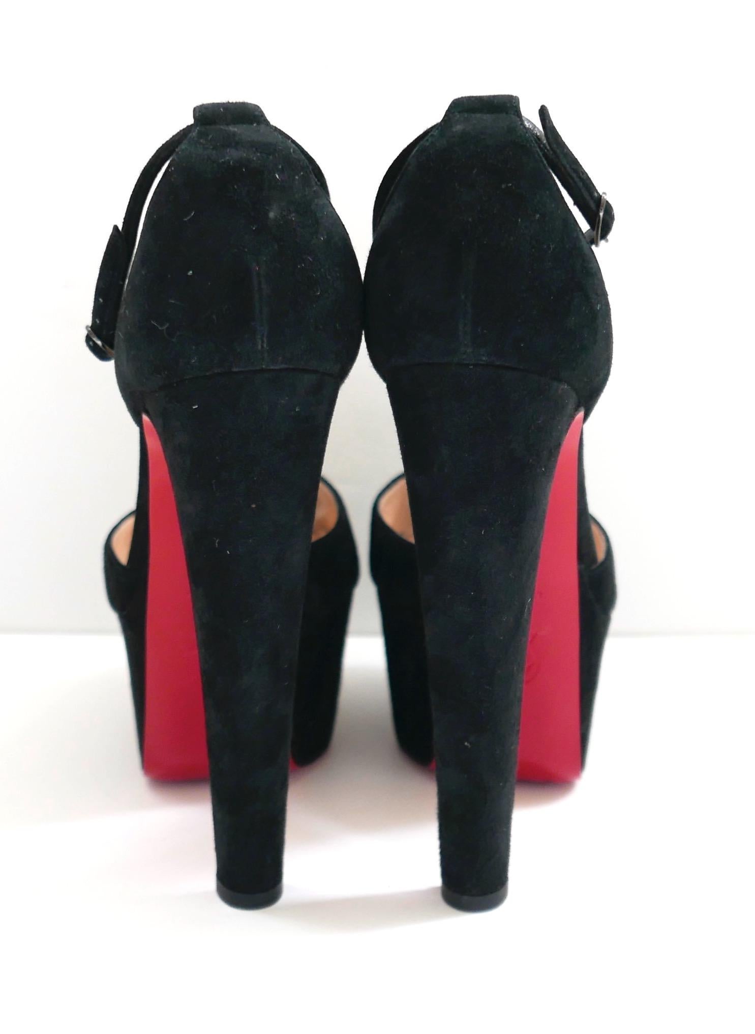 Christian Louboutin Talitha Black Suede T-Strap Platforms In Good Condition In London, GB