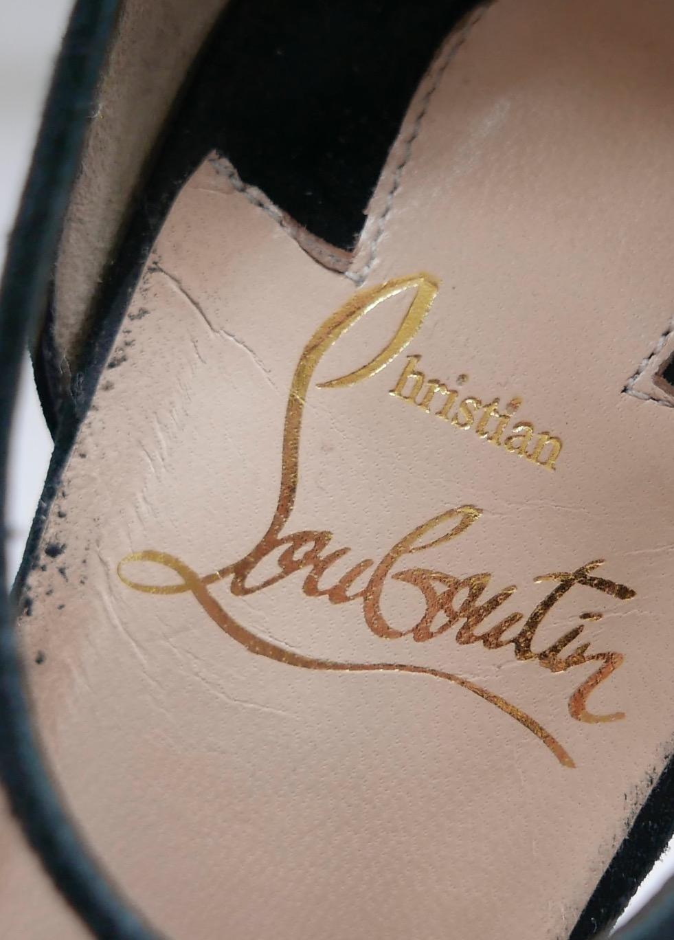 Women's Christian Louboutin Talitha Black Suede T-Strap Platforms